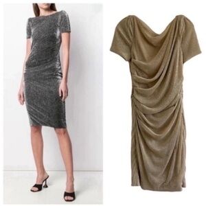 Talbot Runhof Gold Ruched Cocktail Dress
